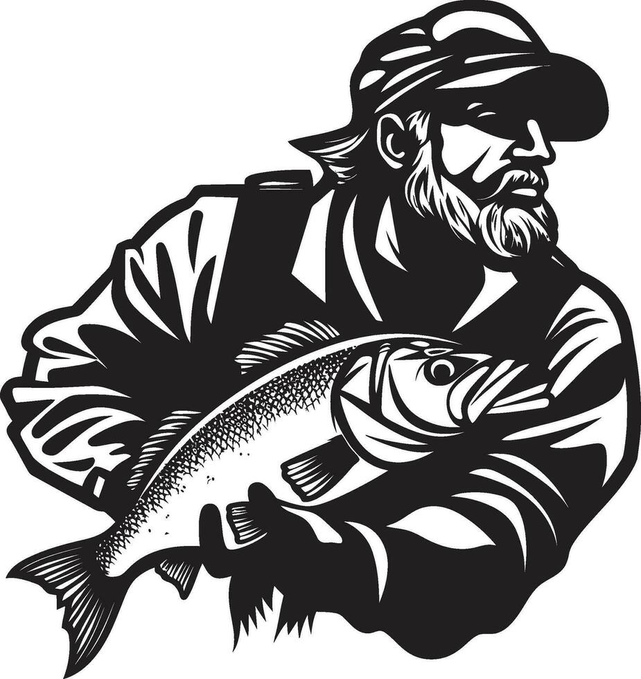 Fisherman Logo with River Background Flow and Change Fisherman Logo with Mountain Background Strength and Determination vector