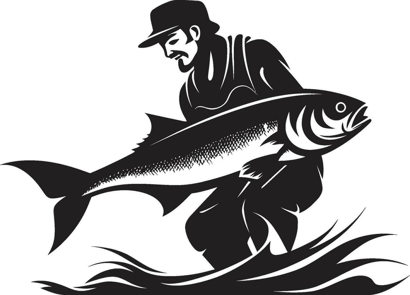 pescador negro vector logo eterno símbolo de difícil trabajo pulcro pescador logo diseño negrita y moderno