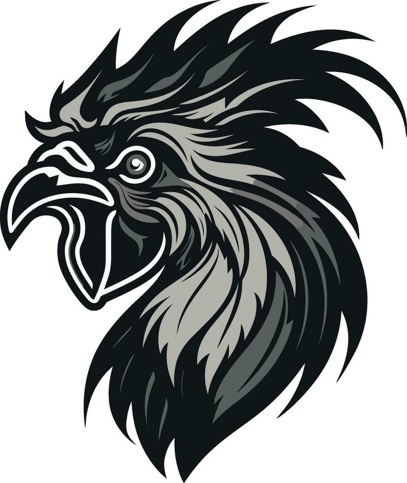 pulcro negro gallo icono moderno pollo mascota vector ilustración