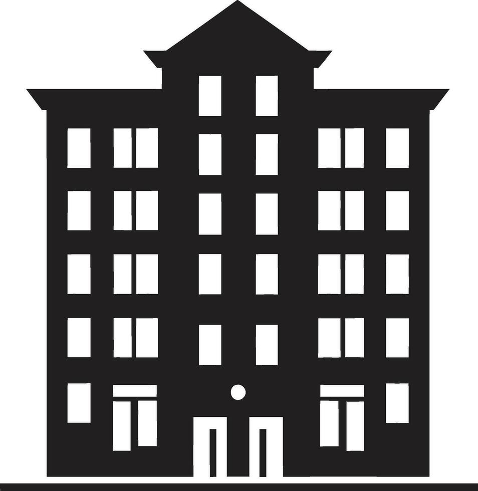 Elegant Apartment Complex Vector Artistry in Black Architectural Brilliance Apartment Building Symbol