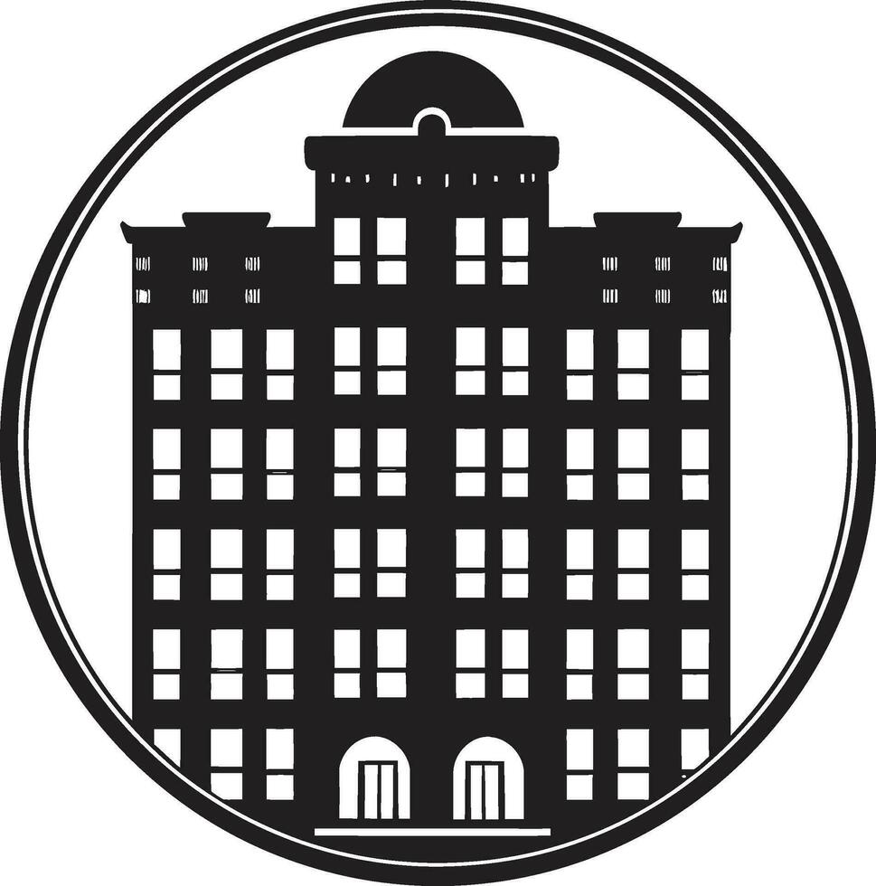 lujo vivo en negro y blanco edificio emblema icono de elegancia negro logo diseño para apartamentos vector