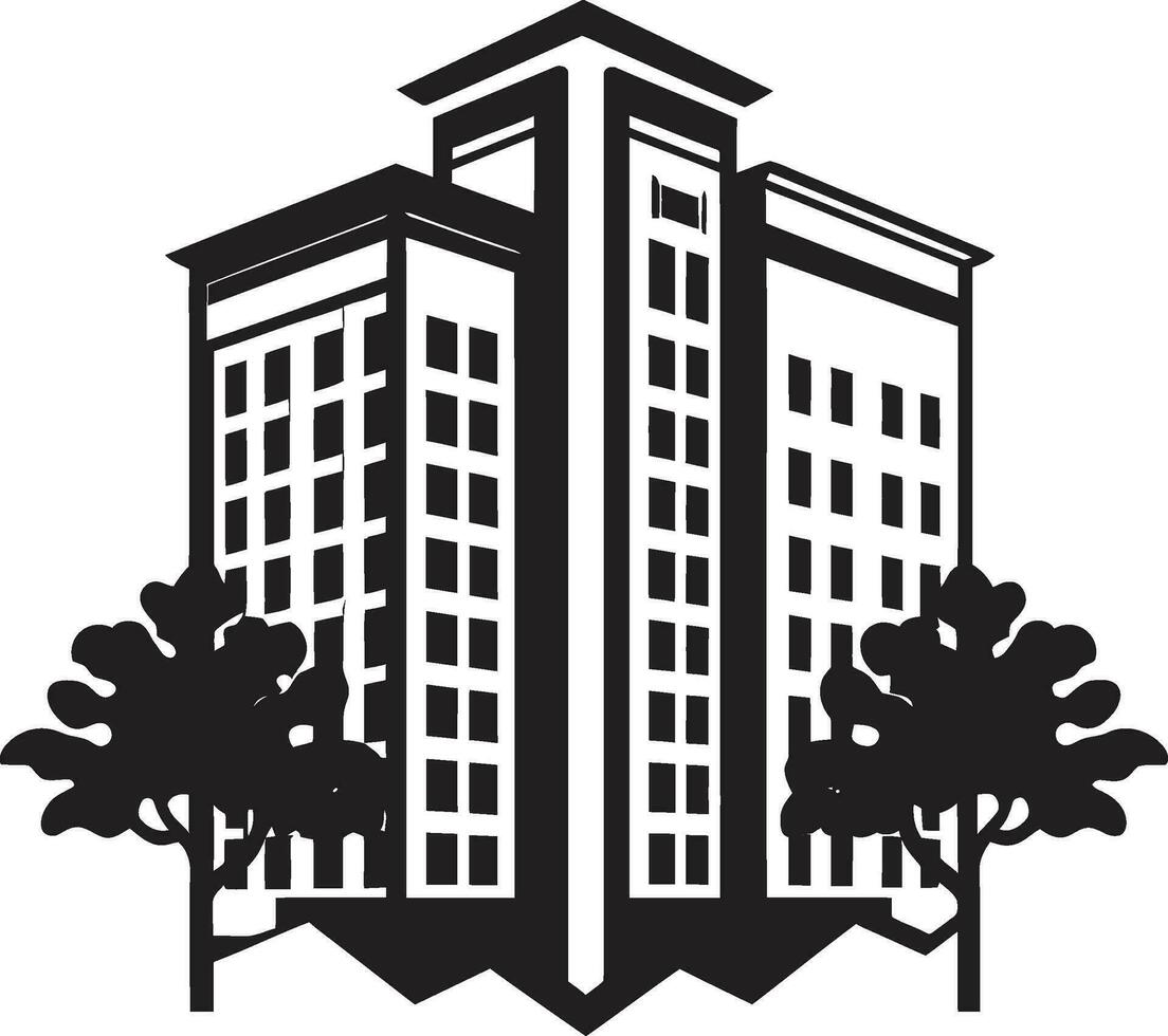 Urban Living Excellence Apartment Vector Art Modern Skyline Apartment Building Logo in Black