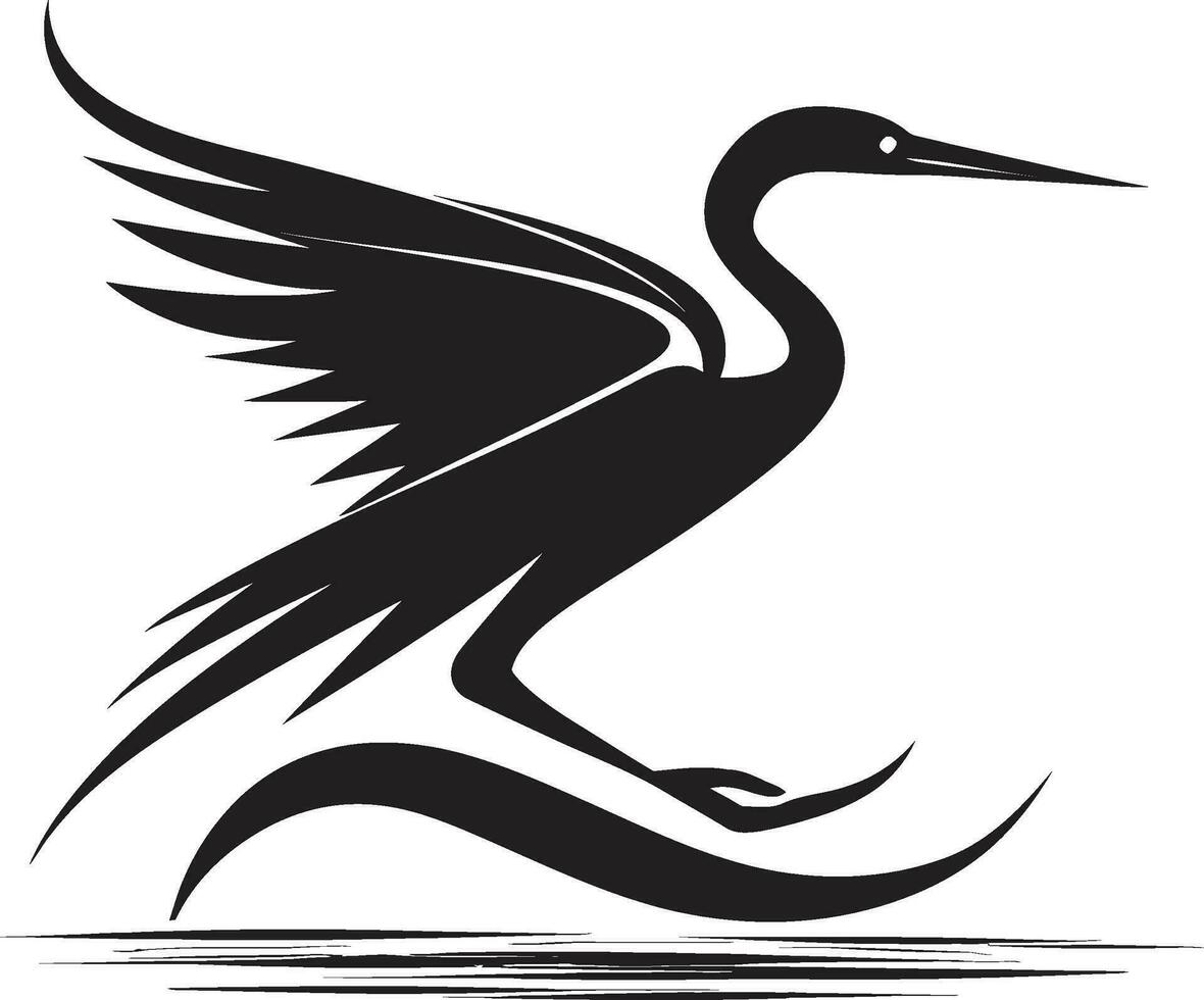 Minimalistic Black Heron Logo Heron in Flight Vector Icon