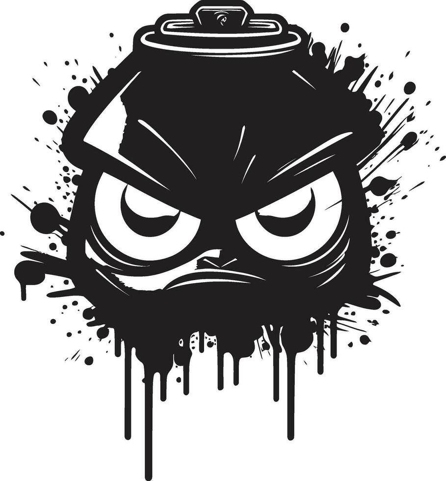 Aggressive Can Art Black Logo Mascot Angry Rebellion in Vector Spray Paint Icon