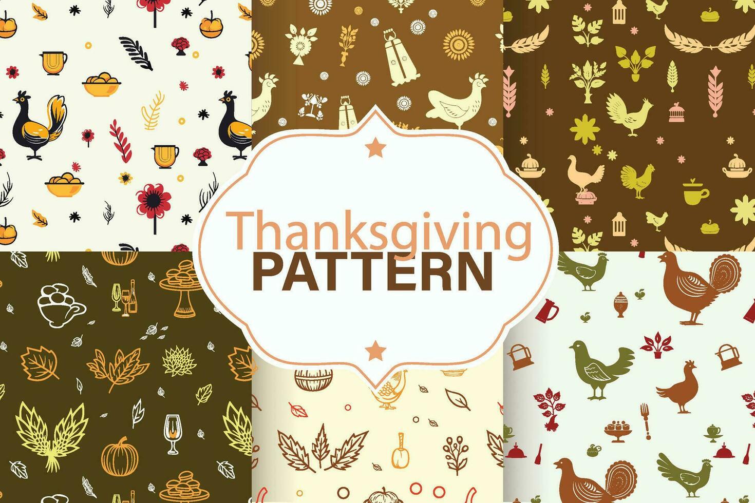 Thanksgiving Themed Pattern with Turkeys, Pumpkins, and Autumn Leaves vector