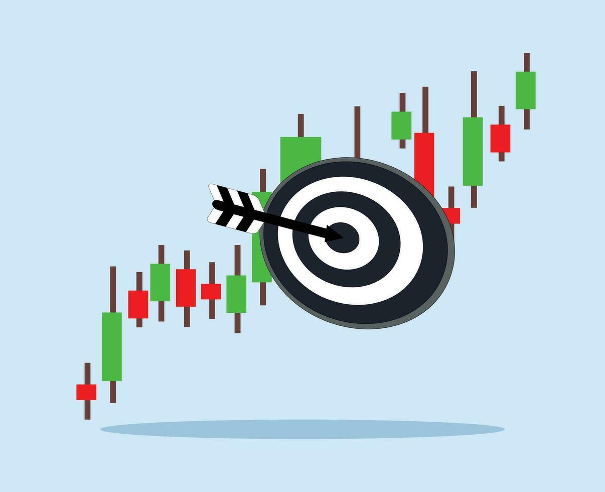 Dartboard with arrow on increasing bar graph investment vector