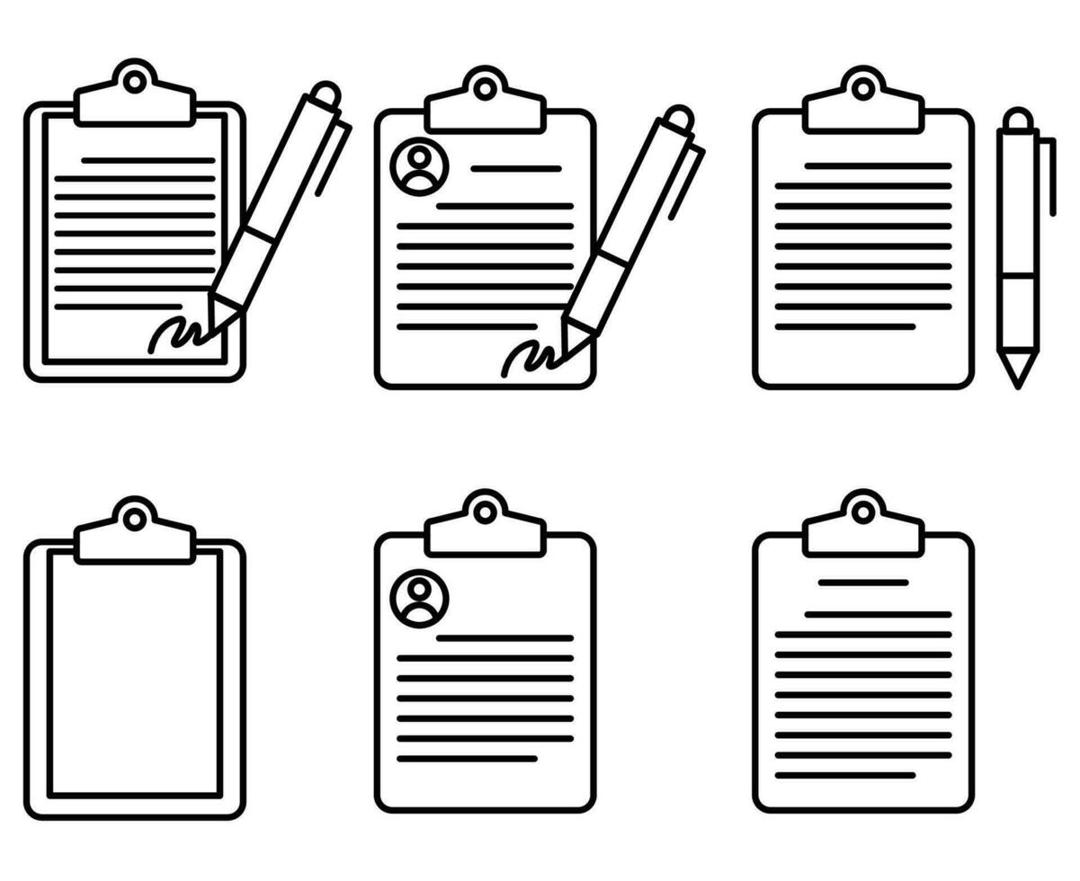 document line icons set. outline paper icon with signature and pen icon vector