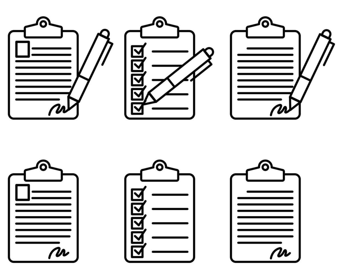 document line icons set. checklist support survey editable stroke outline icon vector