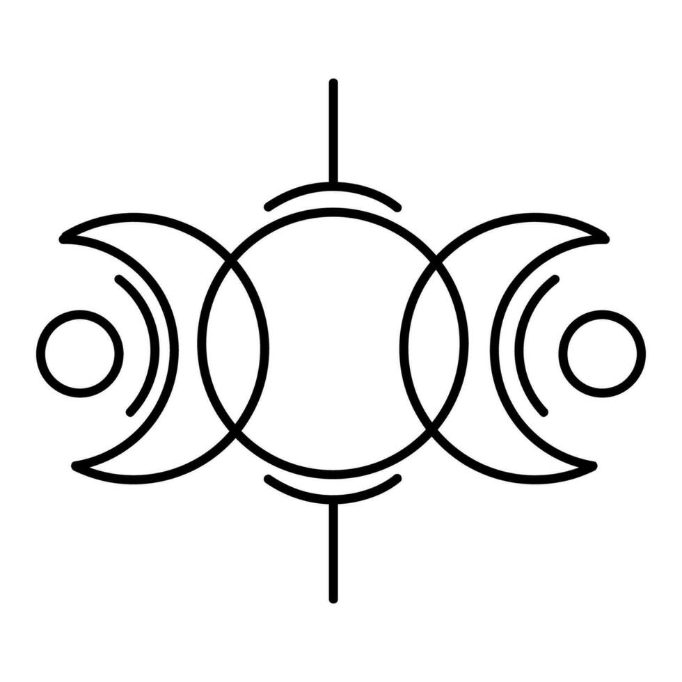 Triple moon with lotus flower magic symbol Line logo icon emblem design.Mystical occult sign with lotus with abstract geometric lines and shapes.Vector illustration vector