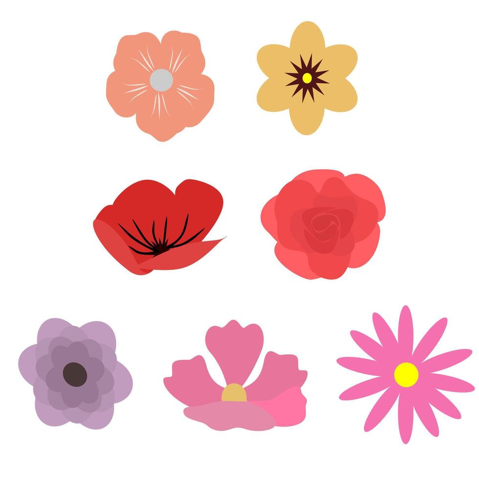 Set Of Different Flowers Vector. Illustration Of Floral Spring. Perfect For Stickers, Posters, Instagram Posts, Greeting Card or Invitation Design vector