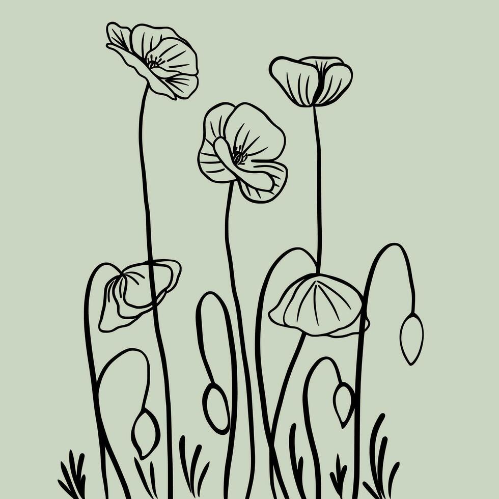 Poppy Flower Meadow Wall Art Room Decor vector