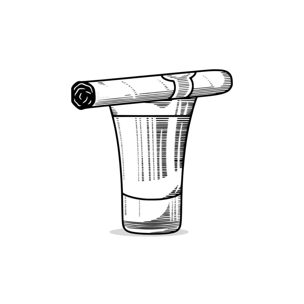 Clásico logo diseño modelo vaso con cigarrillo en parte superior vector