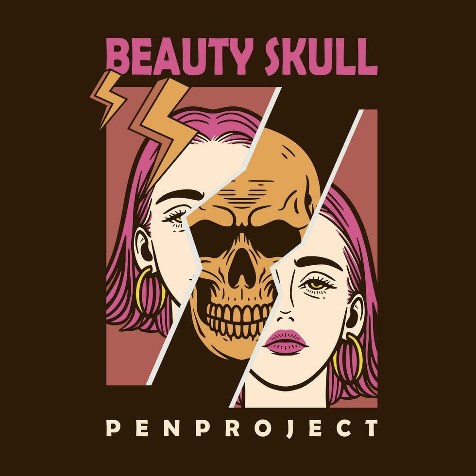 Beauty skull illustration logo design template vector