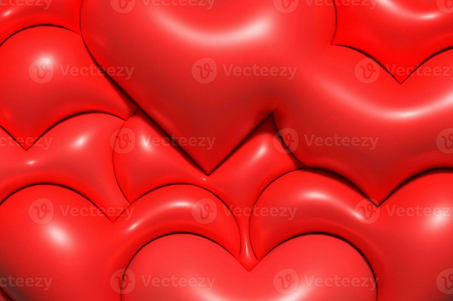Red inflated hearts on a red background, 3D rendering illustration photo