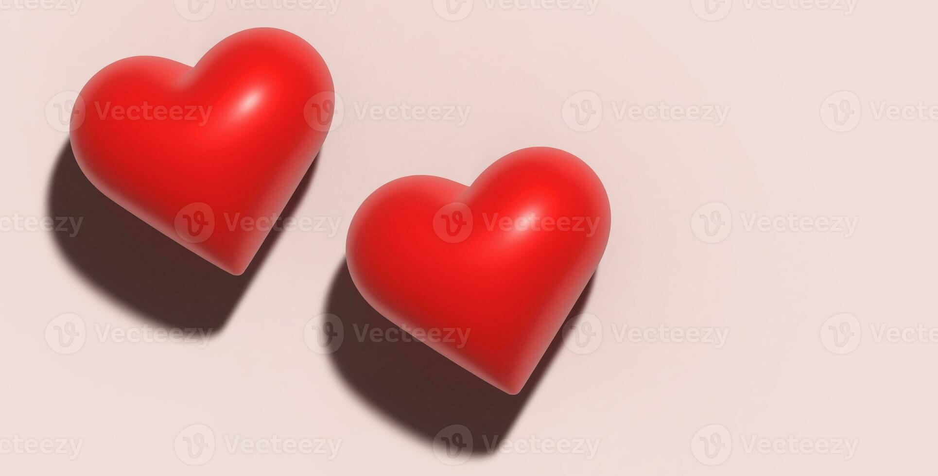 Two hearts with shadow on a beige background, 3D rendering illustration photo