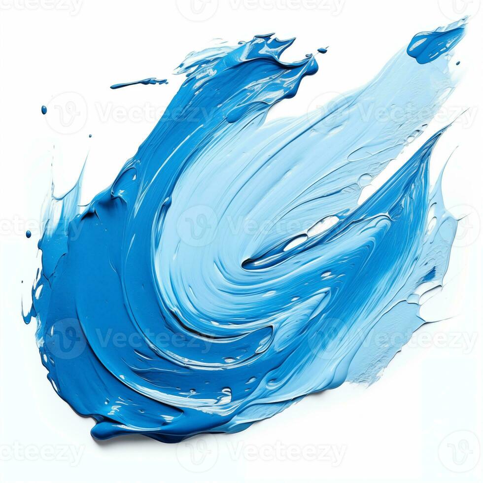 un frotis de azul acrílico pintar. un cepillo carrera de pintar en un blanco antecedentes. ai generativo foto