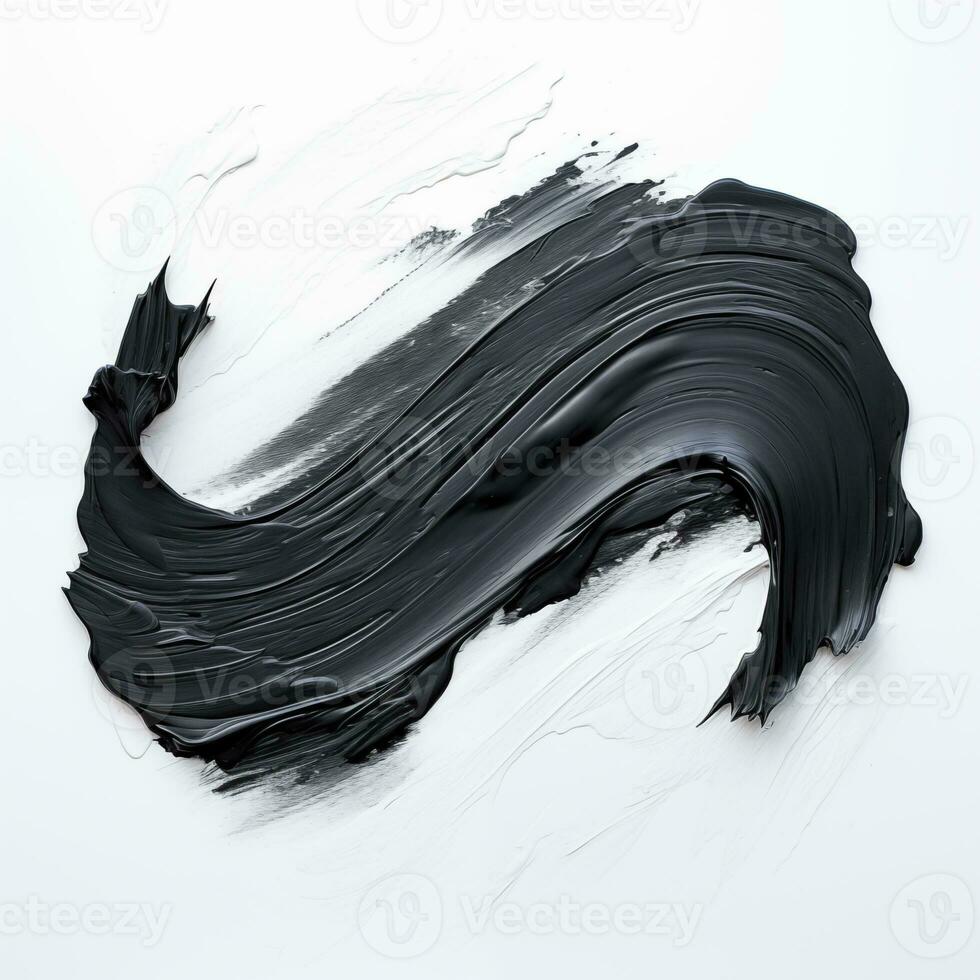 A smear of black acrylic paint. A brush stroke of paint on a white background. AI Generative photo