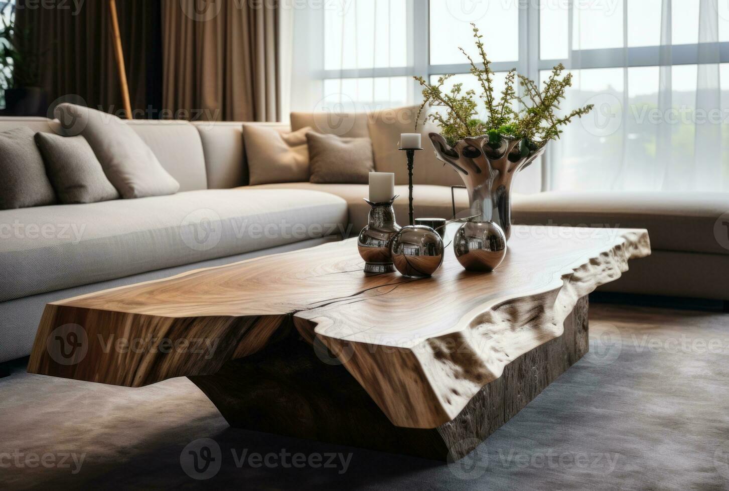 Modern living room interior with sofa, lamp, table AI Generated