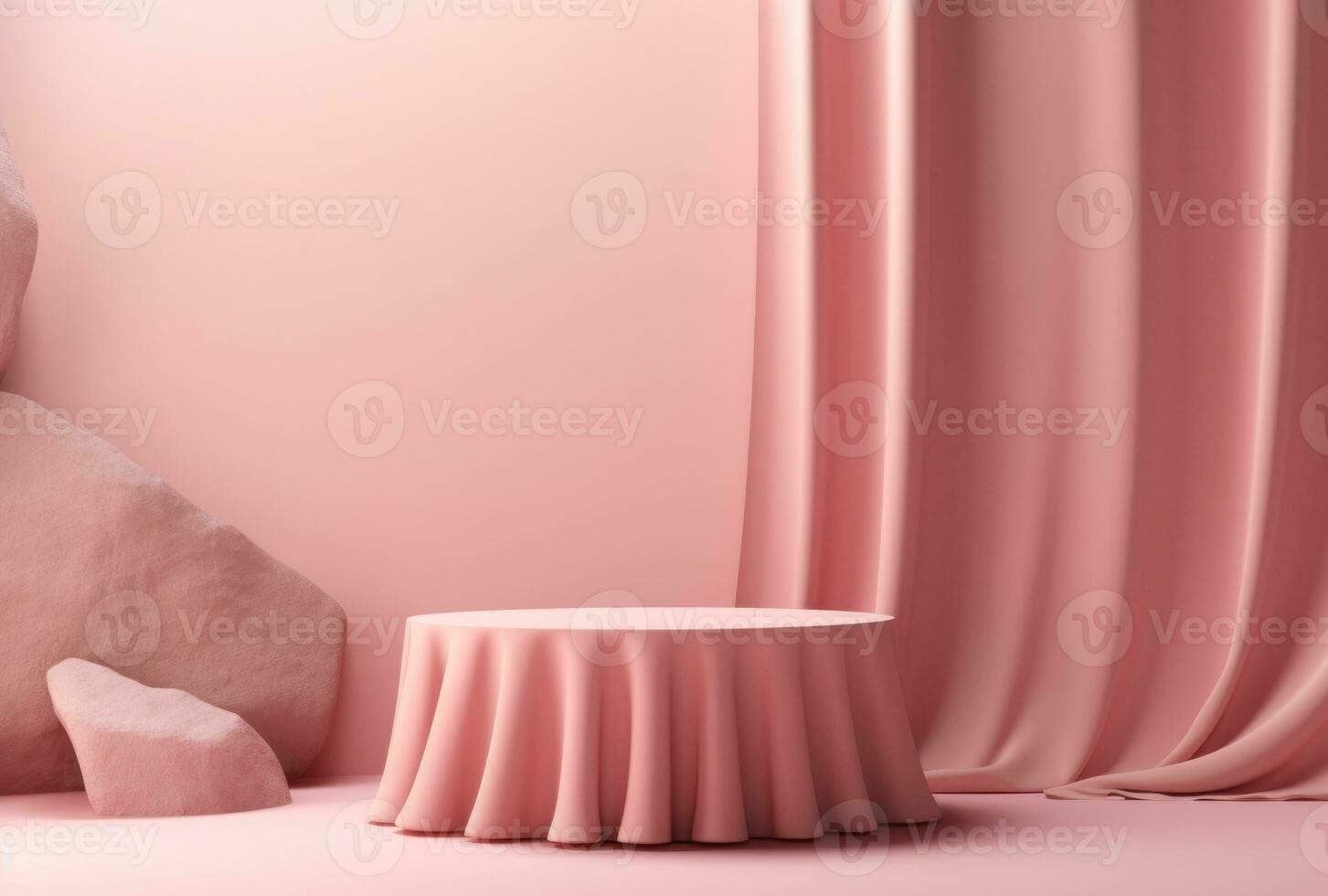 3D background, stone pedestal podium on natural pastel pink backdrop AI Generated. photo