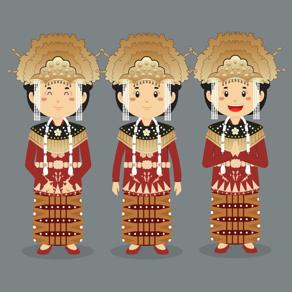 bangka belitung indonesio personaje con varios expresión vector