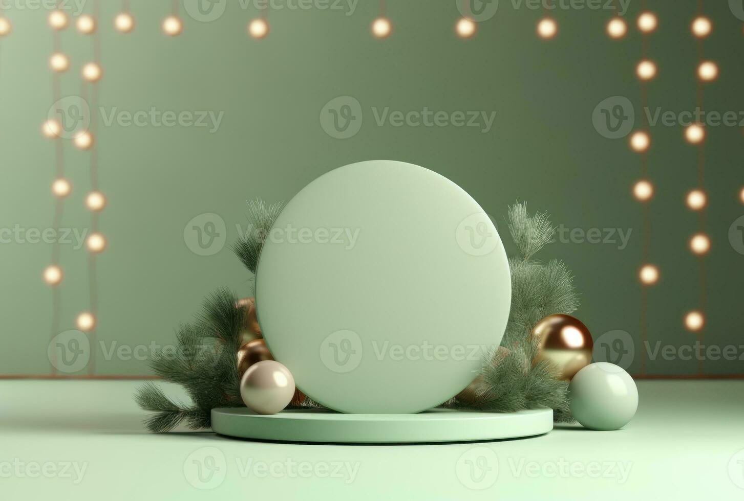 3D podium, Christmas display. Pastel green background AI Generated. photo