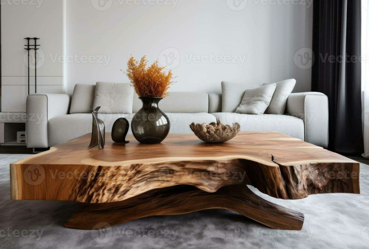 Modern living room interior with sofa, lamp, table AI Generated