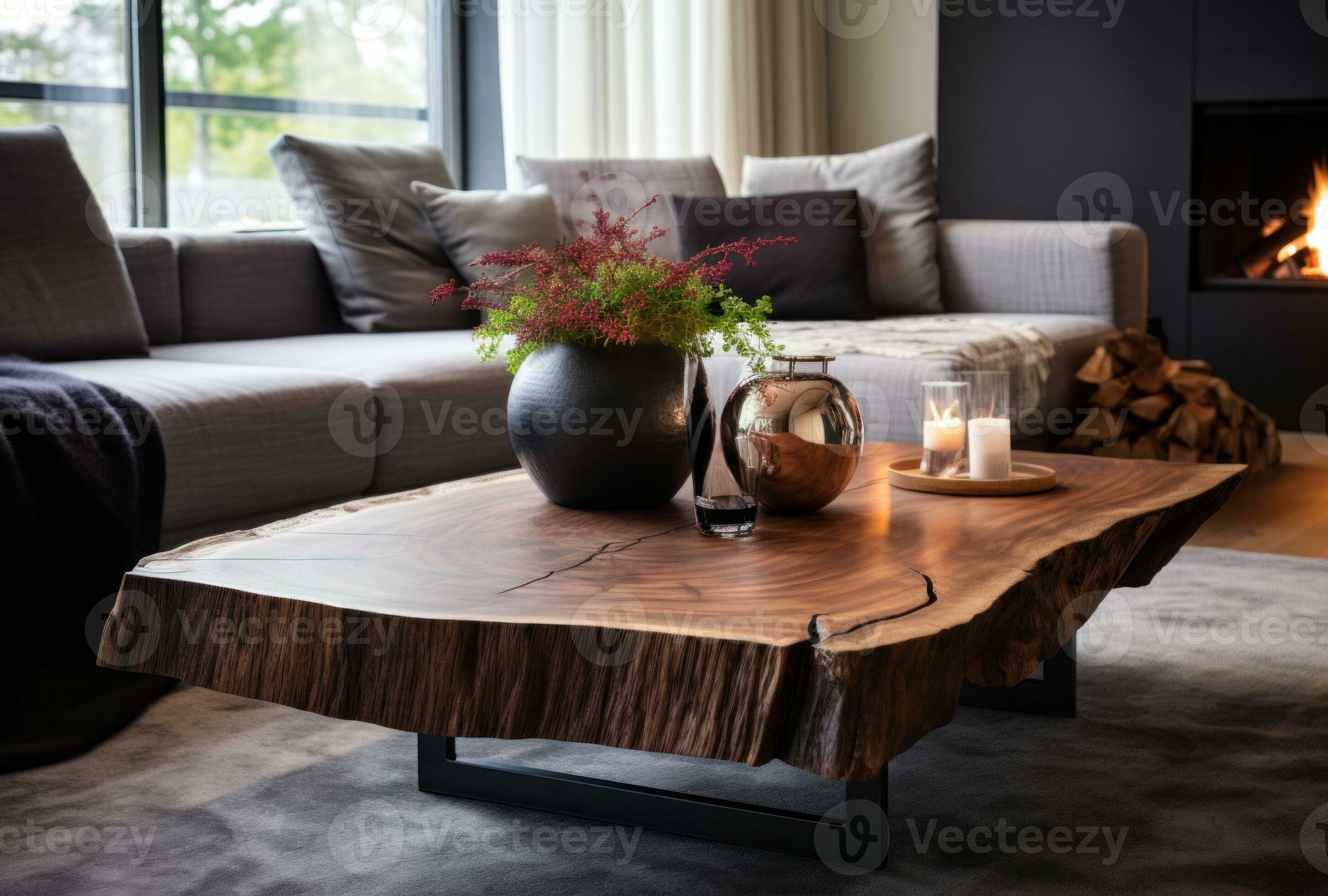 Modern living room interior with sofa, lamp, table AI Generated