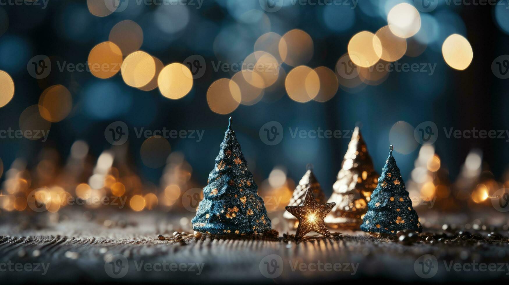 Beautiful Christmas background with a luxurious Christmas tree on a blue evening background. Generative AI illustration. photo