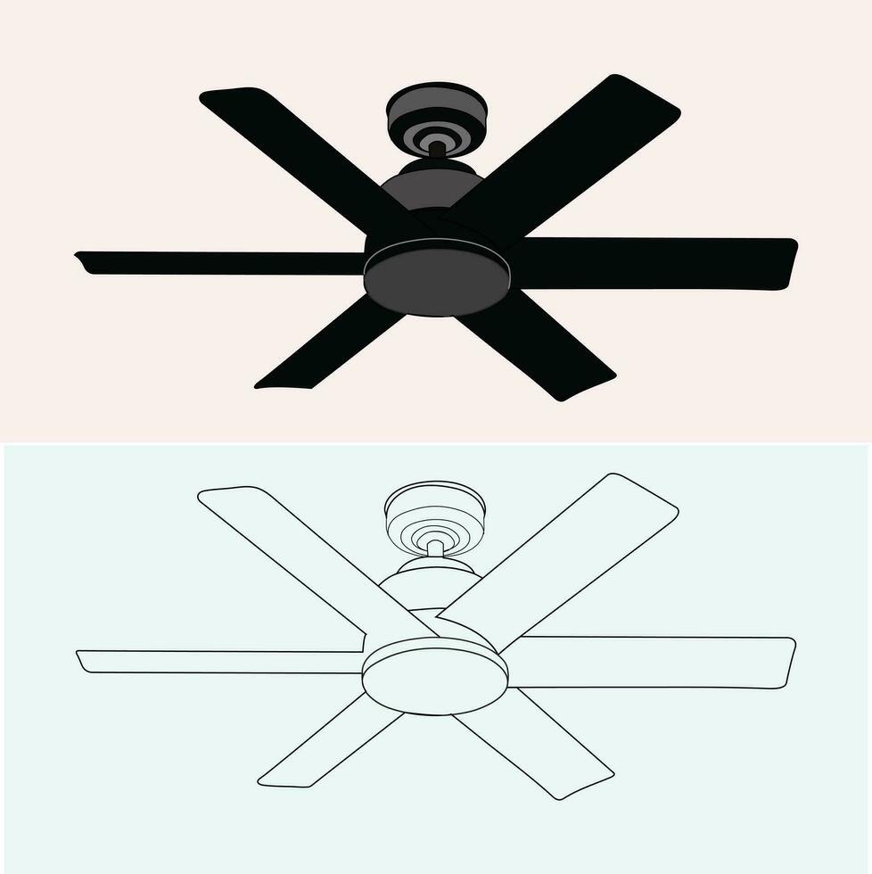 Ceiling Fan vector and line art eps