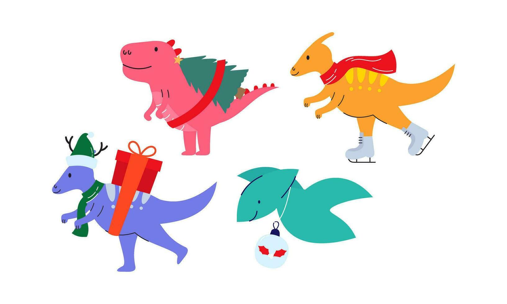 Christmas dinosaur cute design vector set
