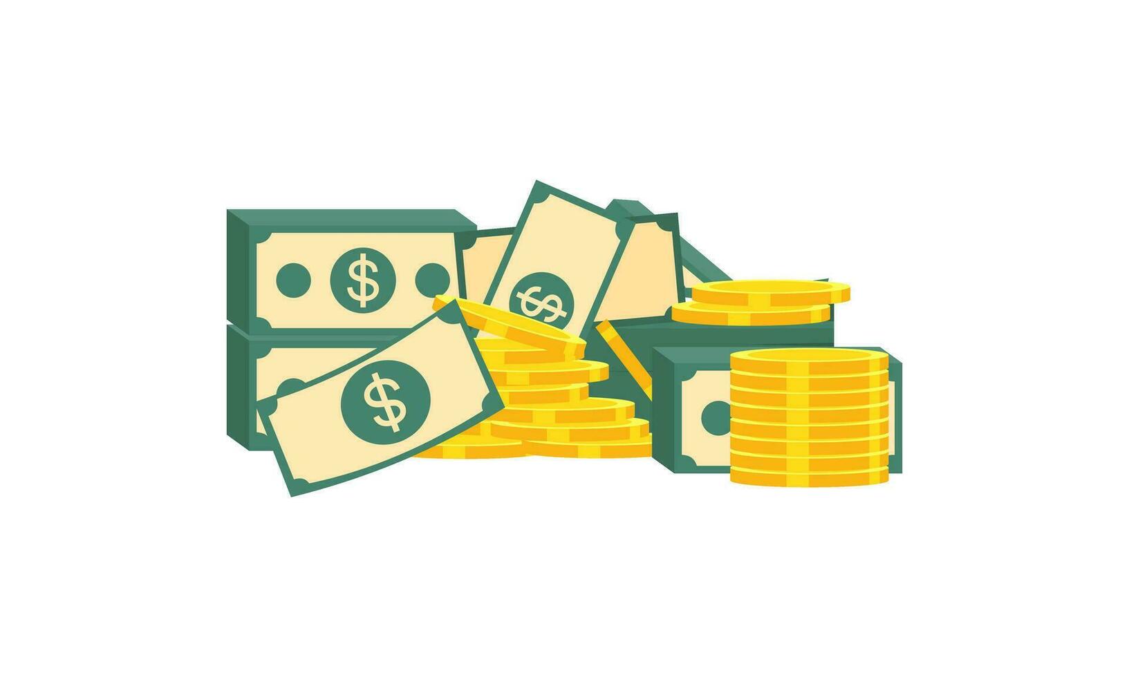 Big pile of cash money and some gold coins. Heap of packed dollar bills. This logo can be easily app vector