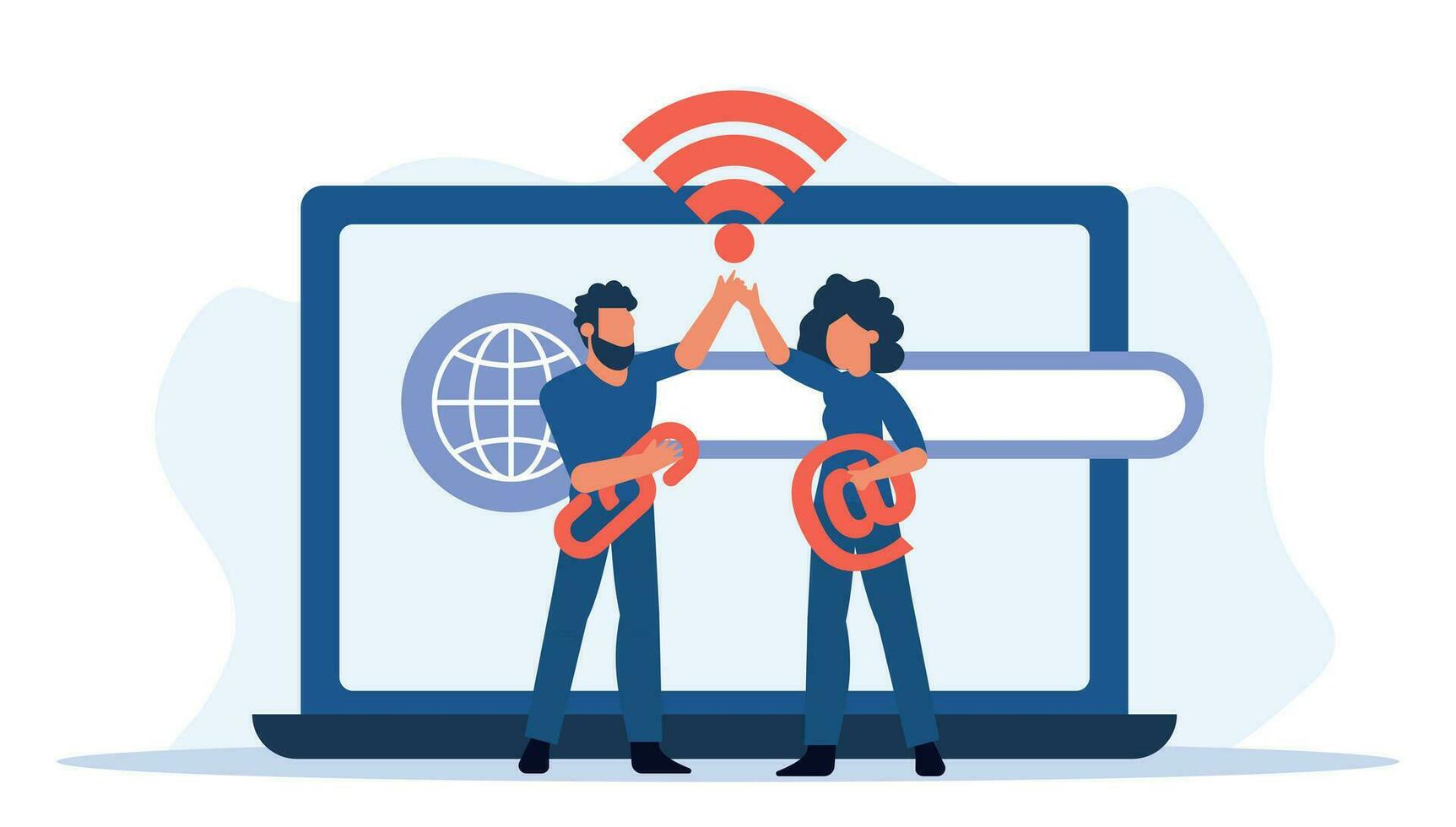 Businessman used technology and internet to connect his business to a global network with people, ensuring GDPR compliance and community telecommunication vector illustration