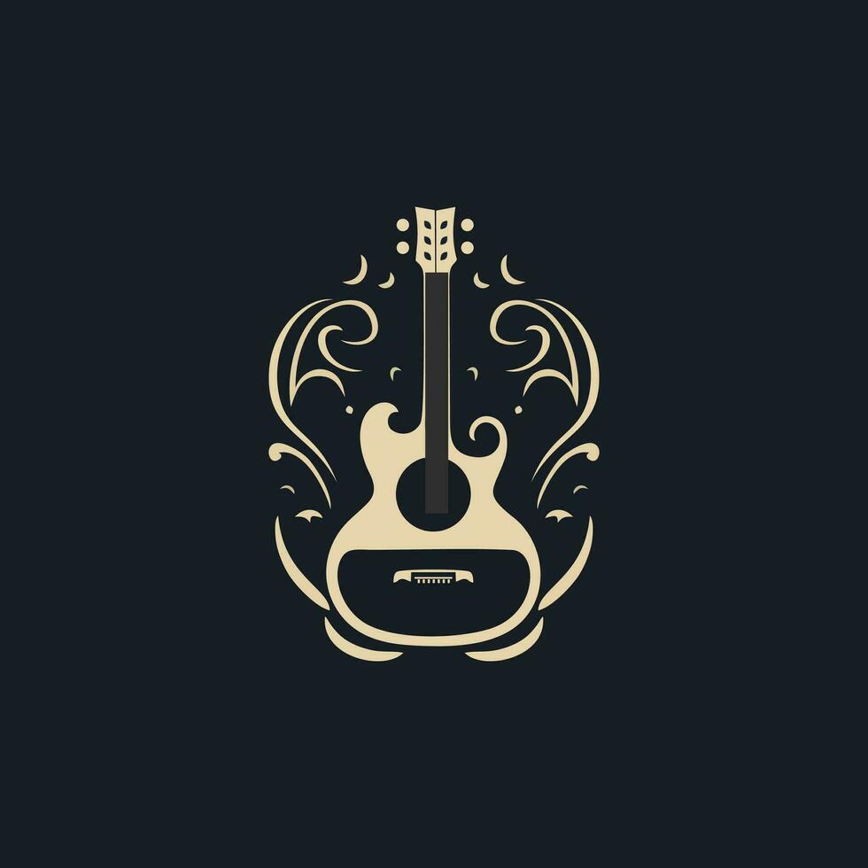 splash tribal electric or classic acoustic guitar logo design vector isolated black background, for music, pop, rock, classic