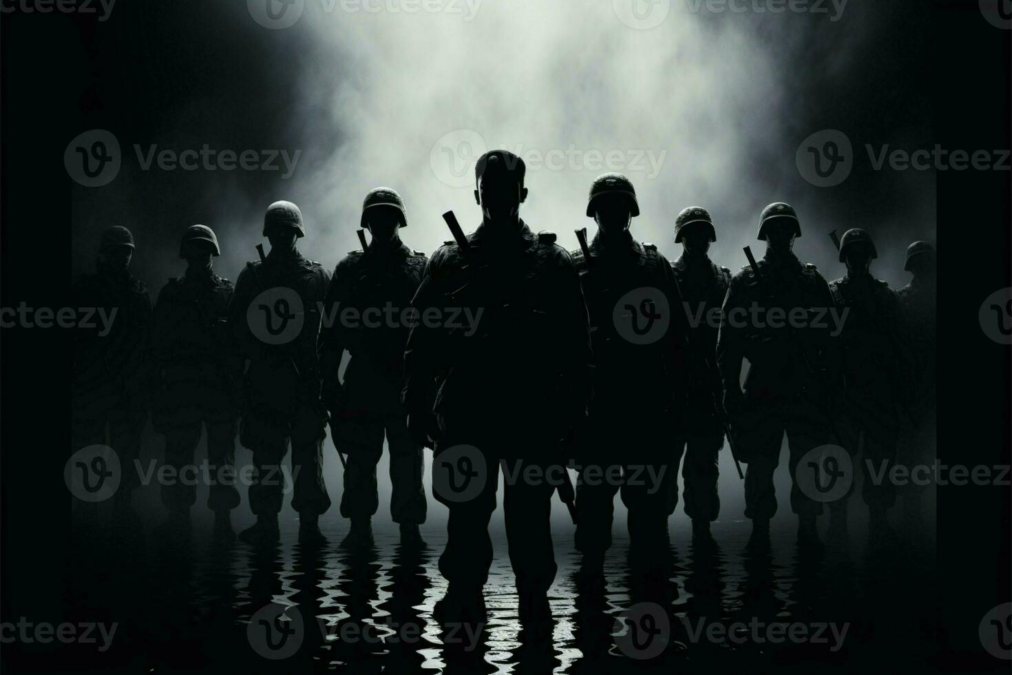 Stacking and repeating soldiers silhouettes form a striking and unified display AI Generated photo