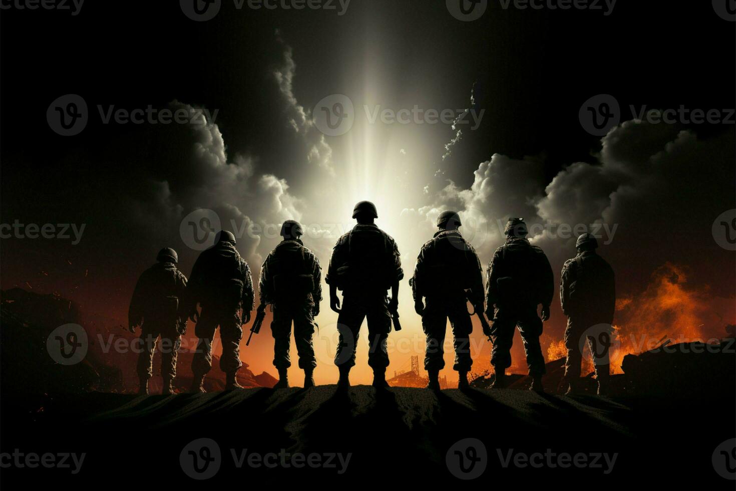 Soldiers silhouette emerges boldly against the blackened background canvas AI Generated photo