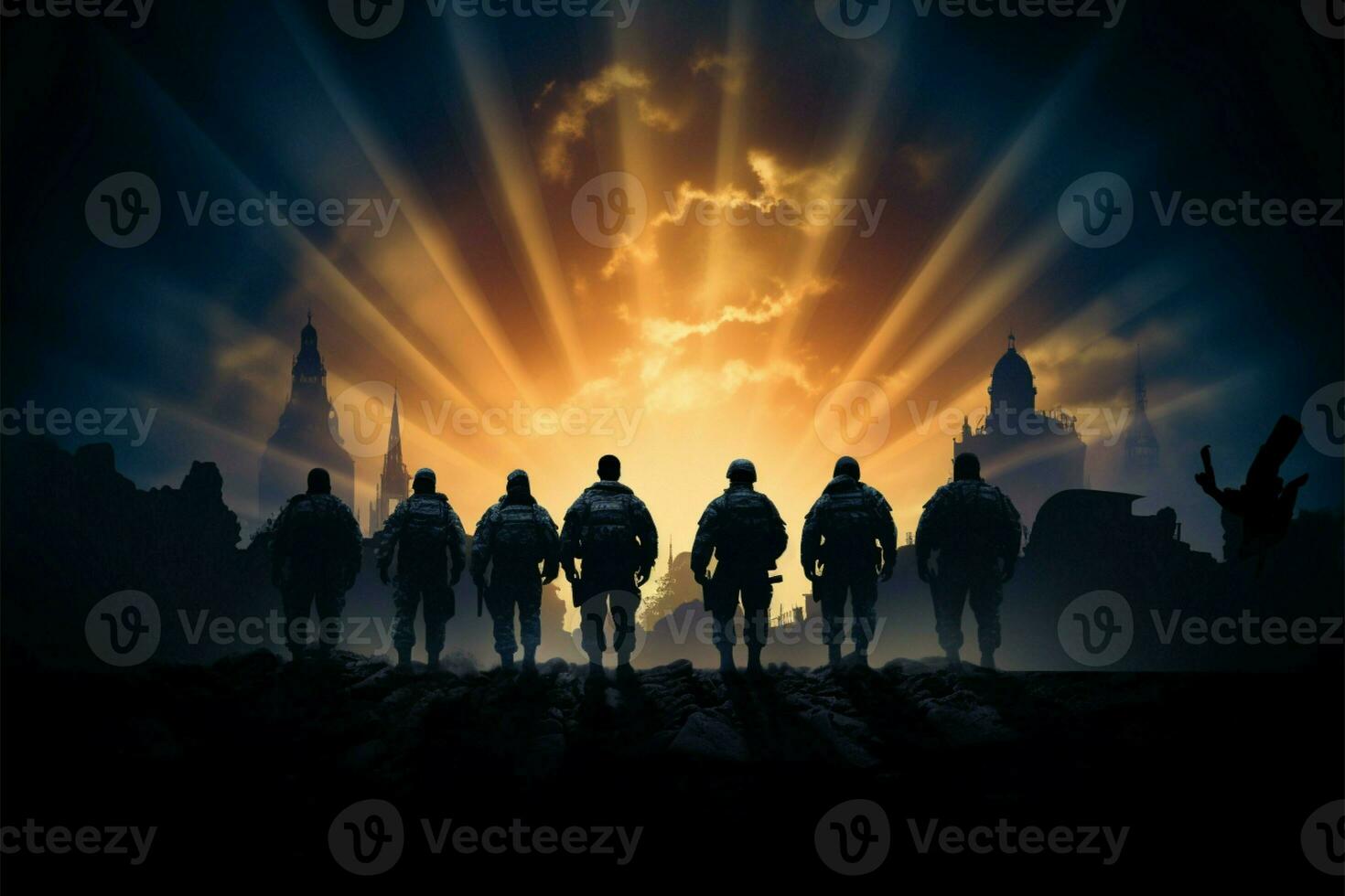 Soldiers silhouettes, the essence of valor, unveiled in Behind Enemy Lines AI Generated photo