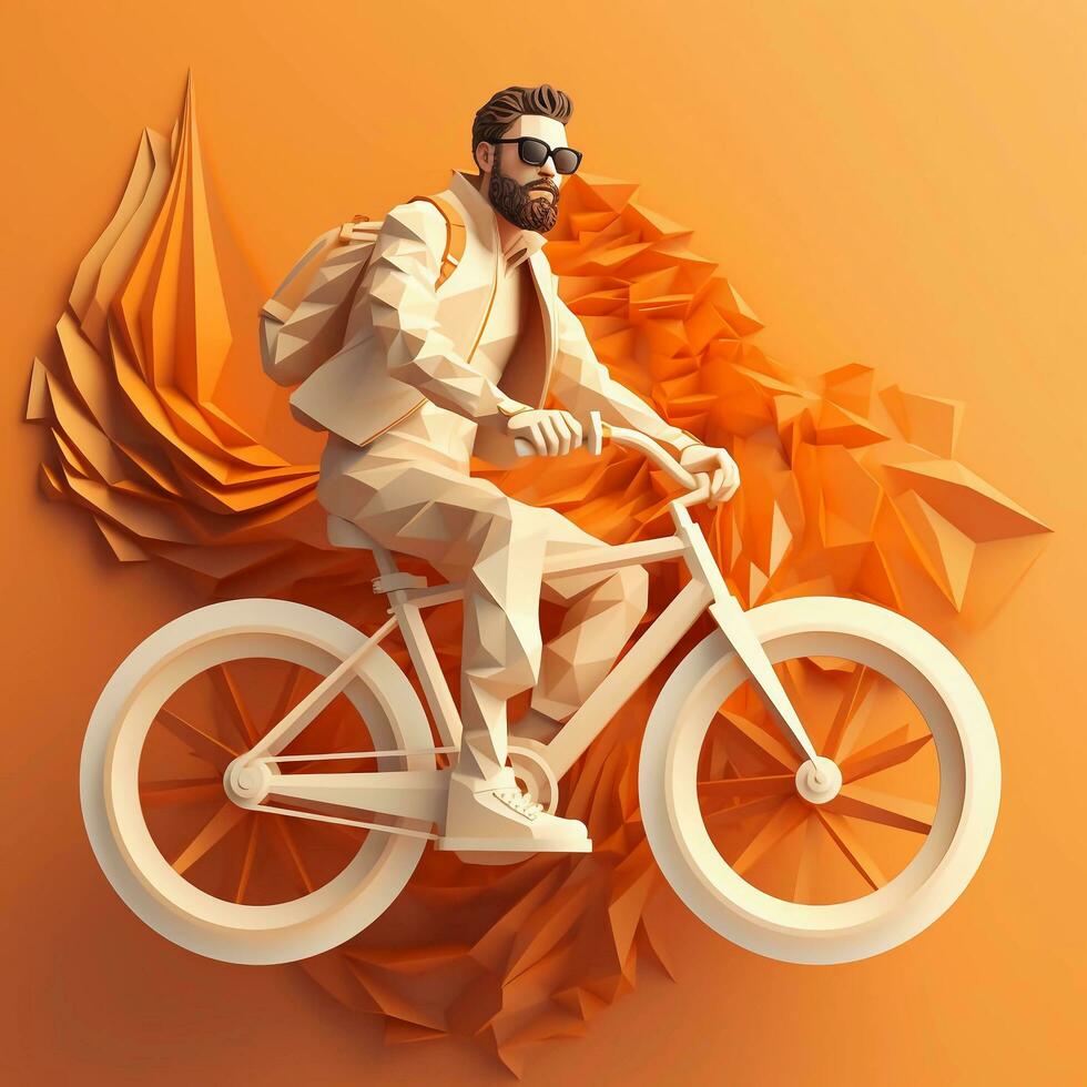 a man in glasses rides a bicycle on a 3D background, AI Generative photo