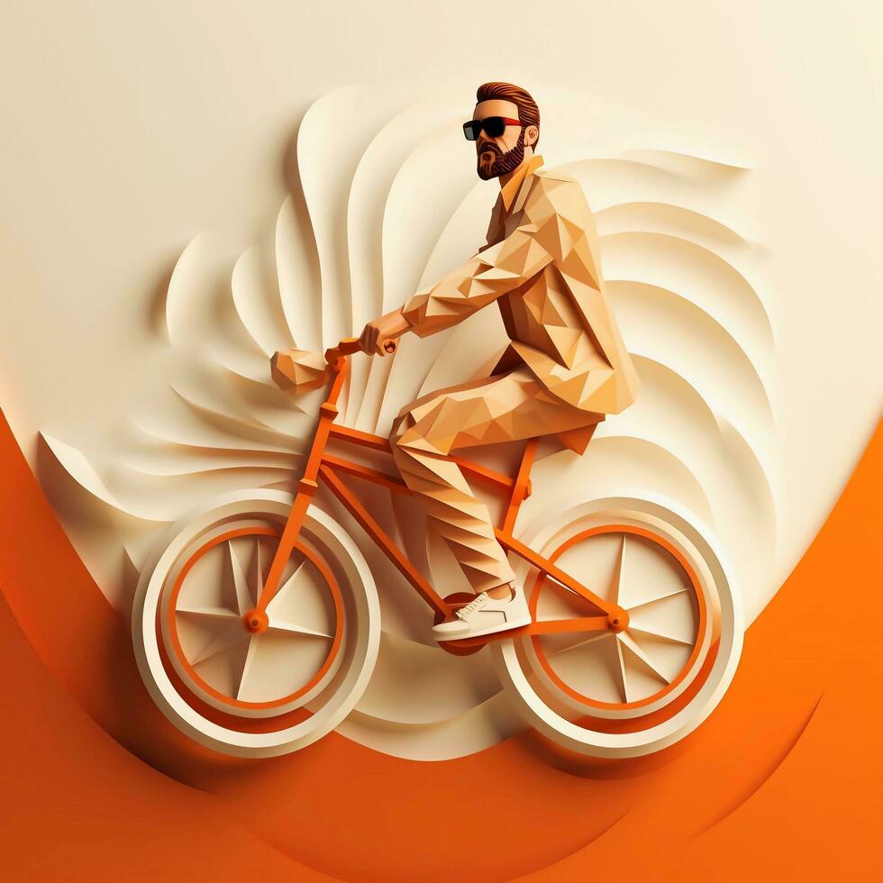 a man in glasses rides a bicycle on a 3D background, AI Generative photo