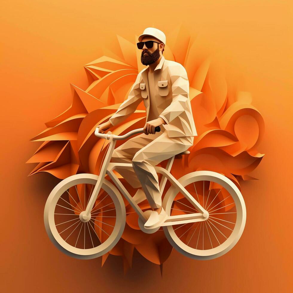 a man in glasses rides a bicycle on a 3D background, AI Generative photo