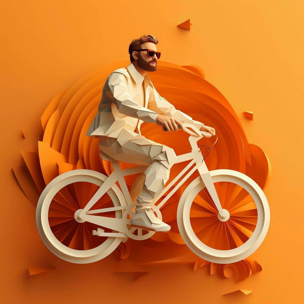 a man in glasses rides a bicycle on a 3D background, AI Generative photo