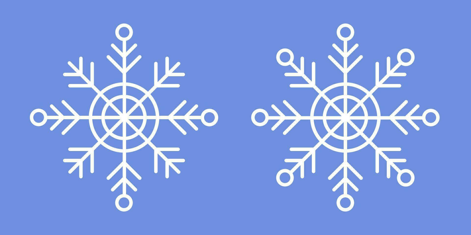 White Snowflakes on blue background. Editable Winter isolated icons in silhouette. Snow Cristals. Simple Line Style vector