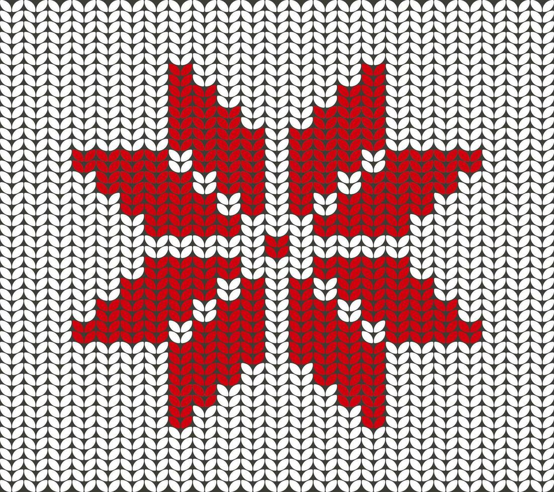 Christmas hand-knitted red vector snowflake. Winter sweater texture.