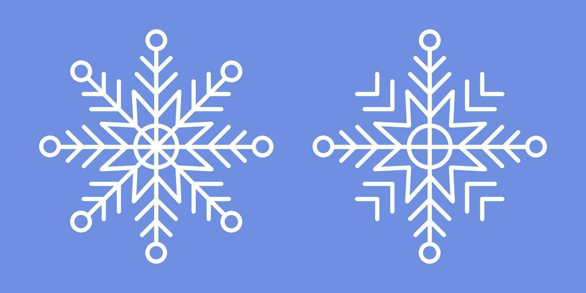 White Snowflakes on blue background. Vector Winter isolated icons in silhouette. Snow Cristals. Simple Line Style