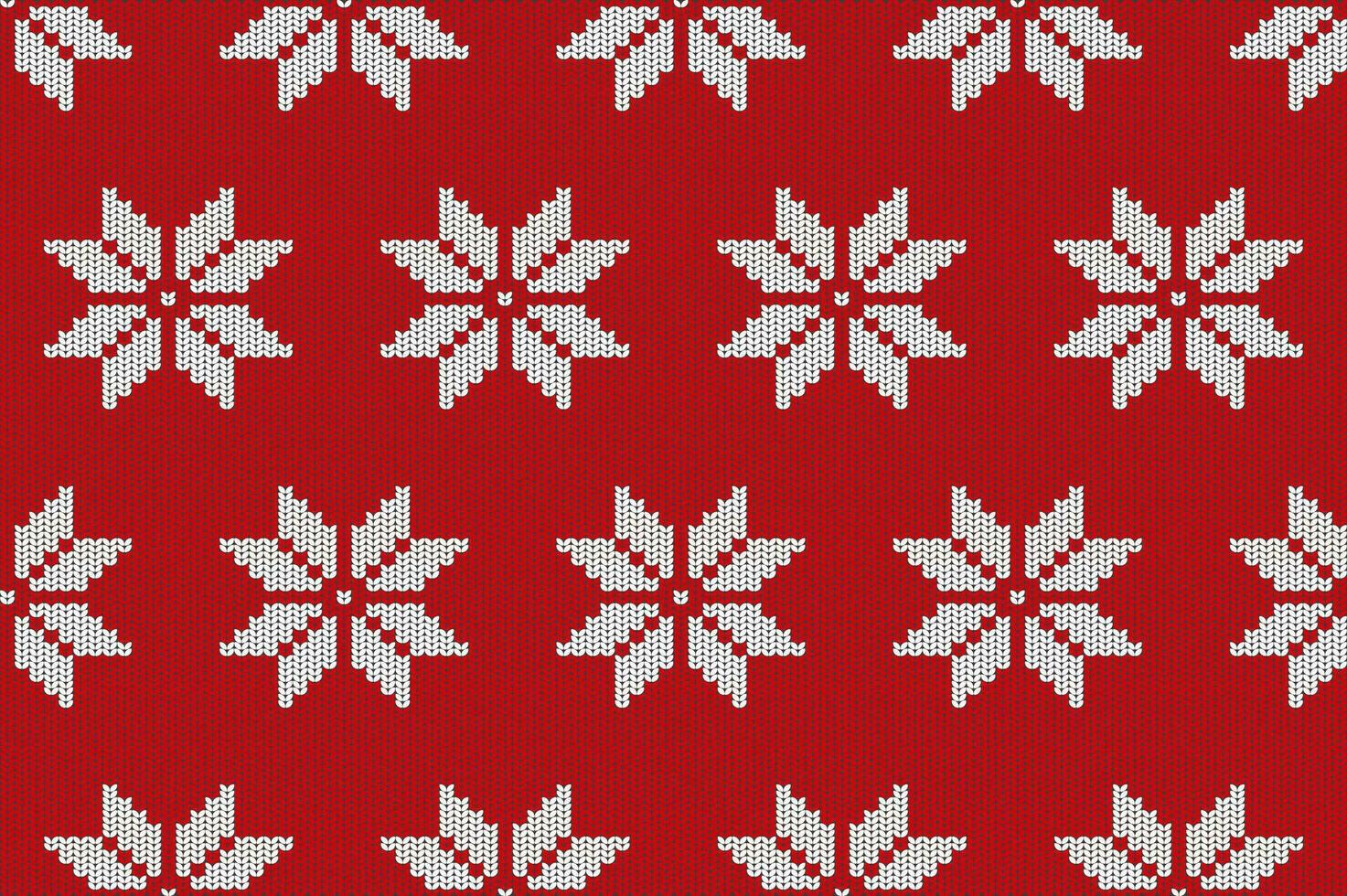 Christmas hand-knitted red vector snowflake seamless pattern. Winter sweater texture.