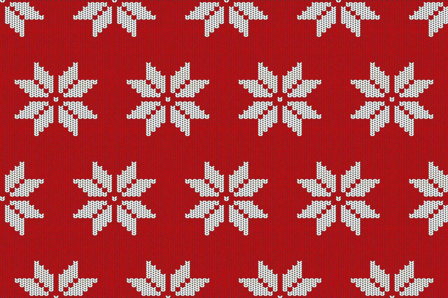 Christmas hand-knitted red vector snowflake seamless pattern. Winter sweater texture.