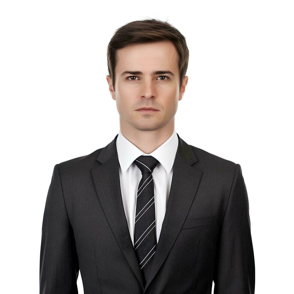 un empresario vistiendo un traje y Corbata en un aislado blanco fondo, ai generativo foto