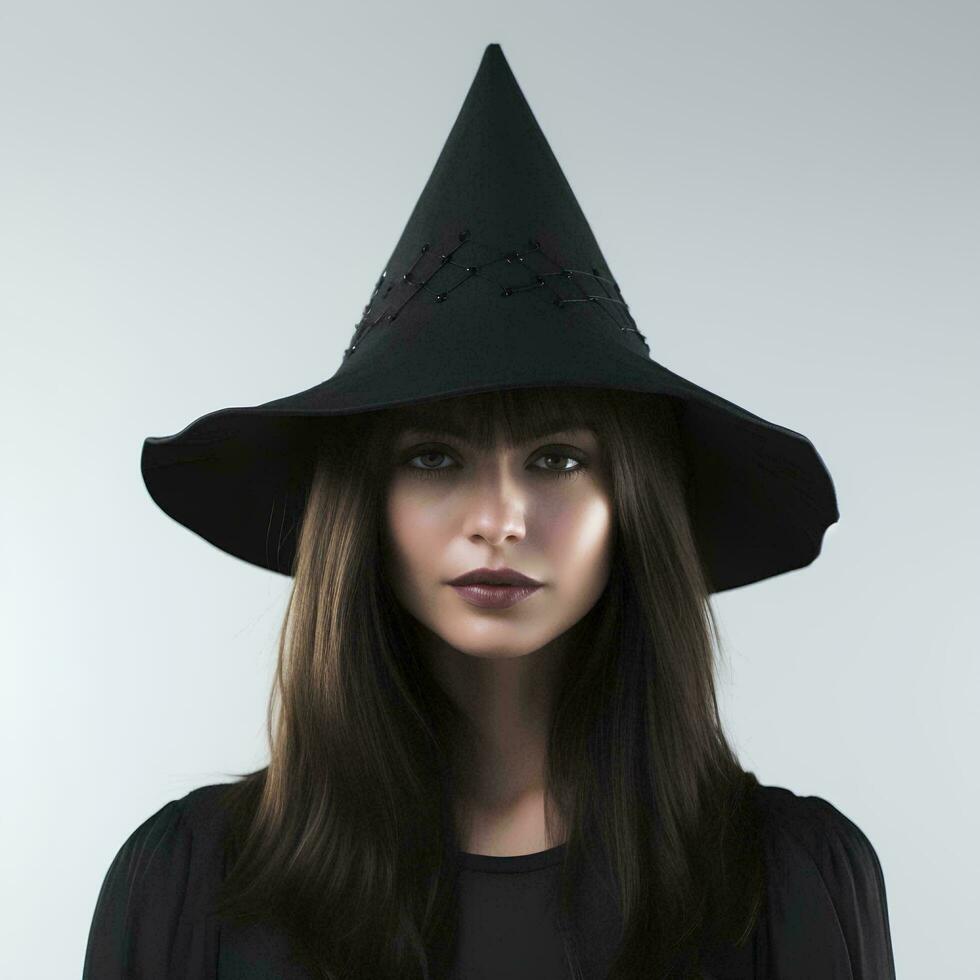 A beautiful witch wearing a conical hat on an isolated background, AI Generative photo