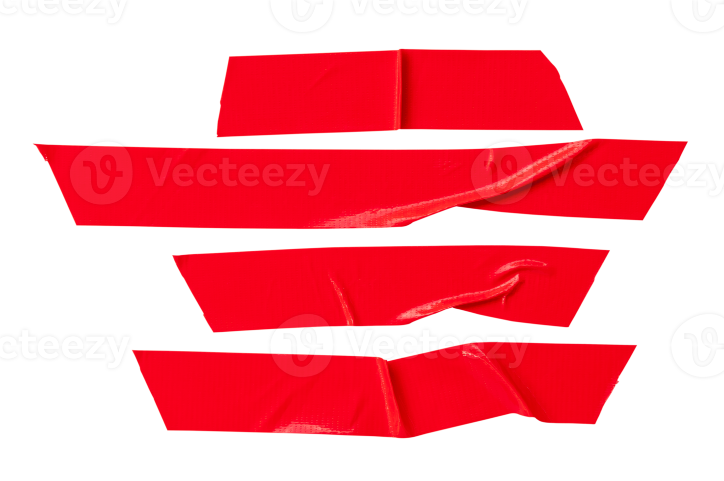 Set of red scotch tape or adhesive vinyl tape in stripe isolated with clipping path in png file format