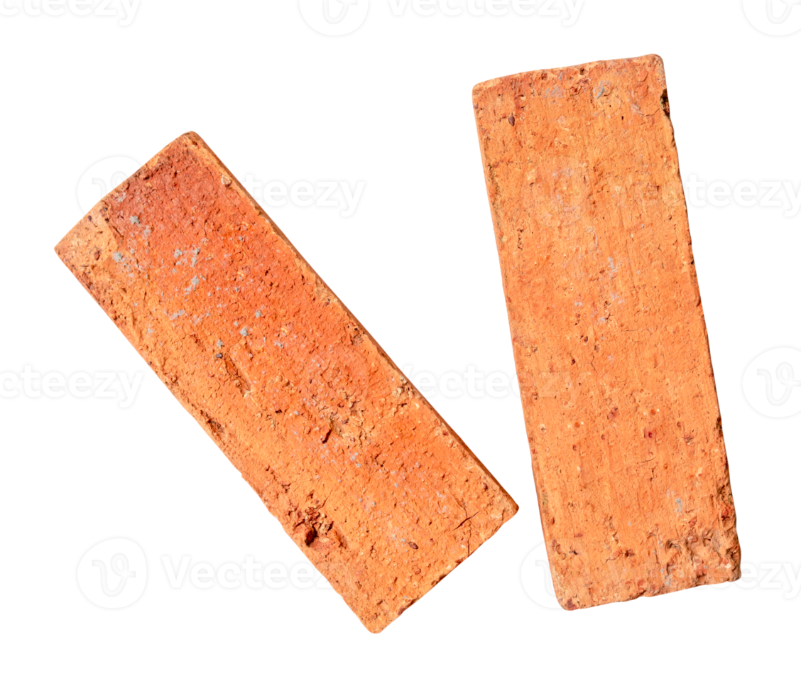 Top view of cracked old red or orange bricks isolated with clipping path in png file format