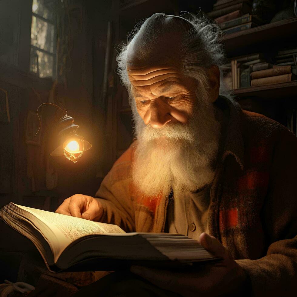 old grandfather who is reading a book, AI Generative photo